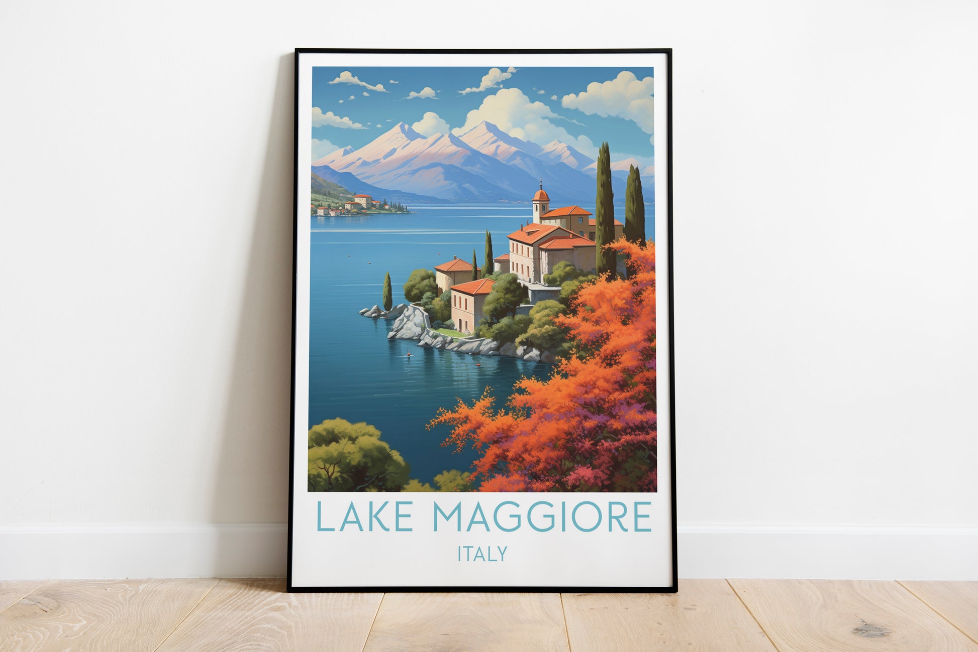 lake maggiore travel poster on the ground italy