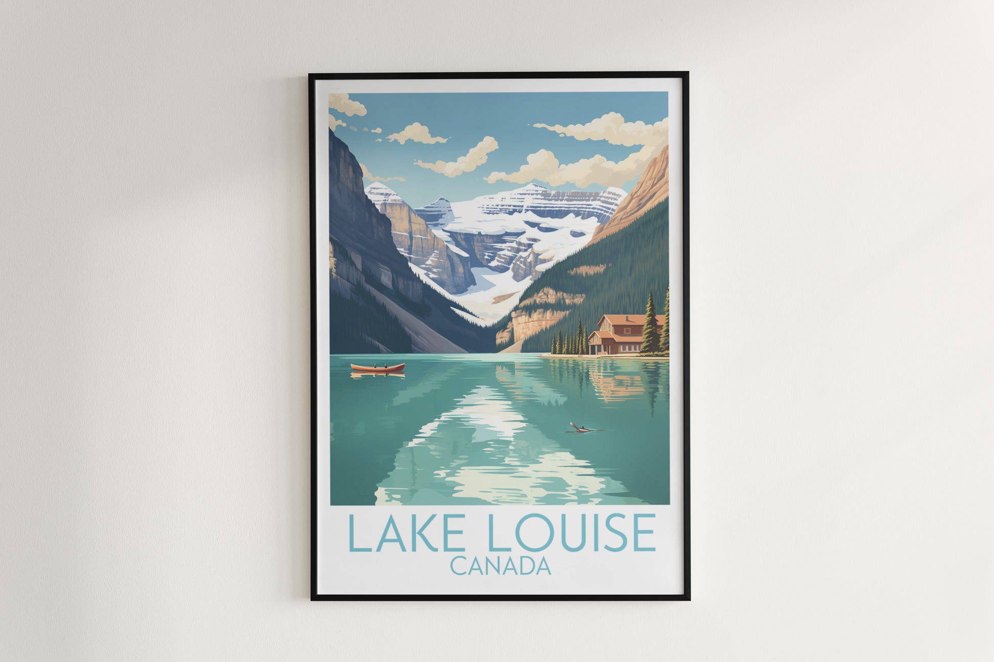 lake louise travel poster hanged on the wall canada