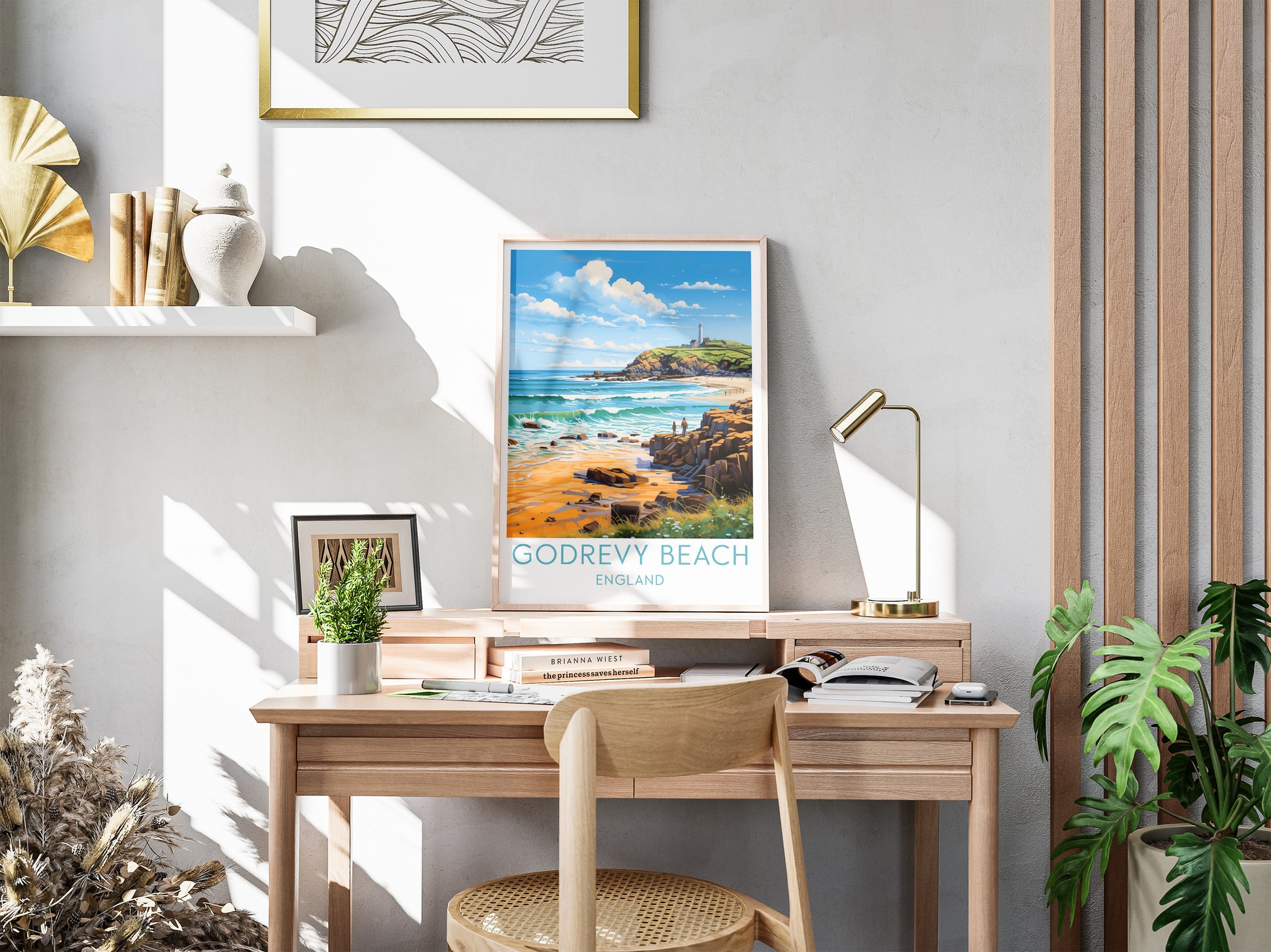 godrevy beach travel poster for desk england