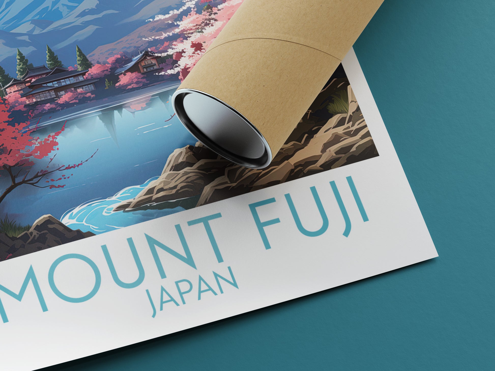 mount fuji travel poster rolled japan