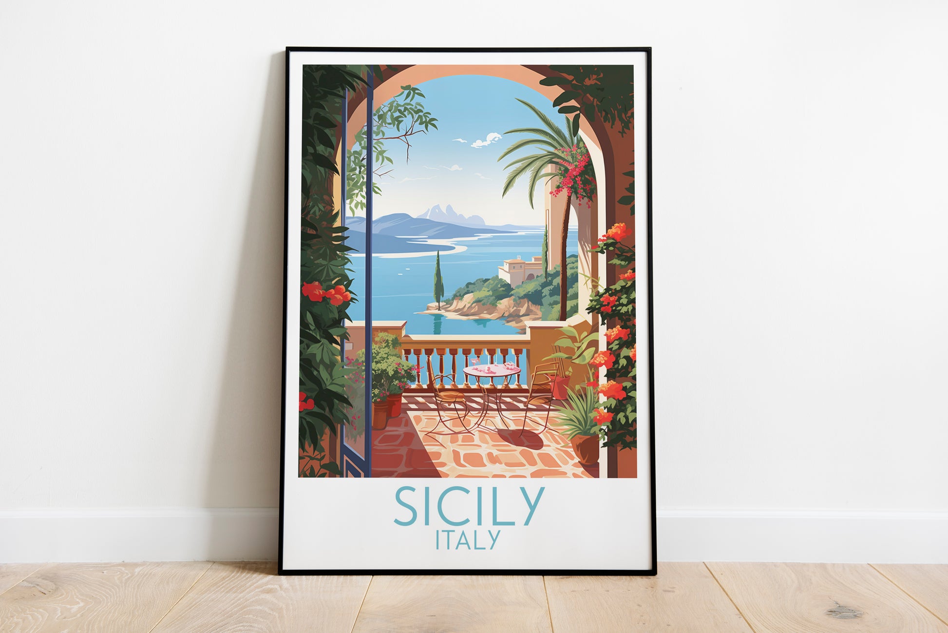 sicily travel poster on the ground italy