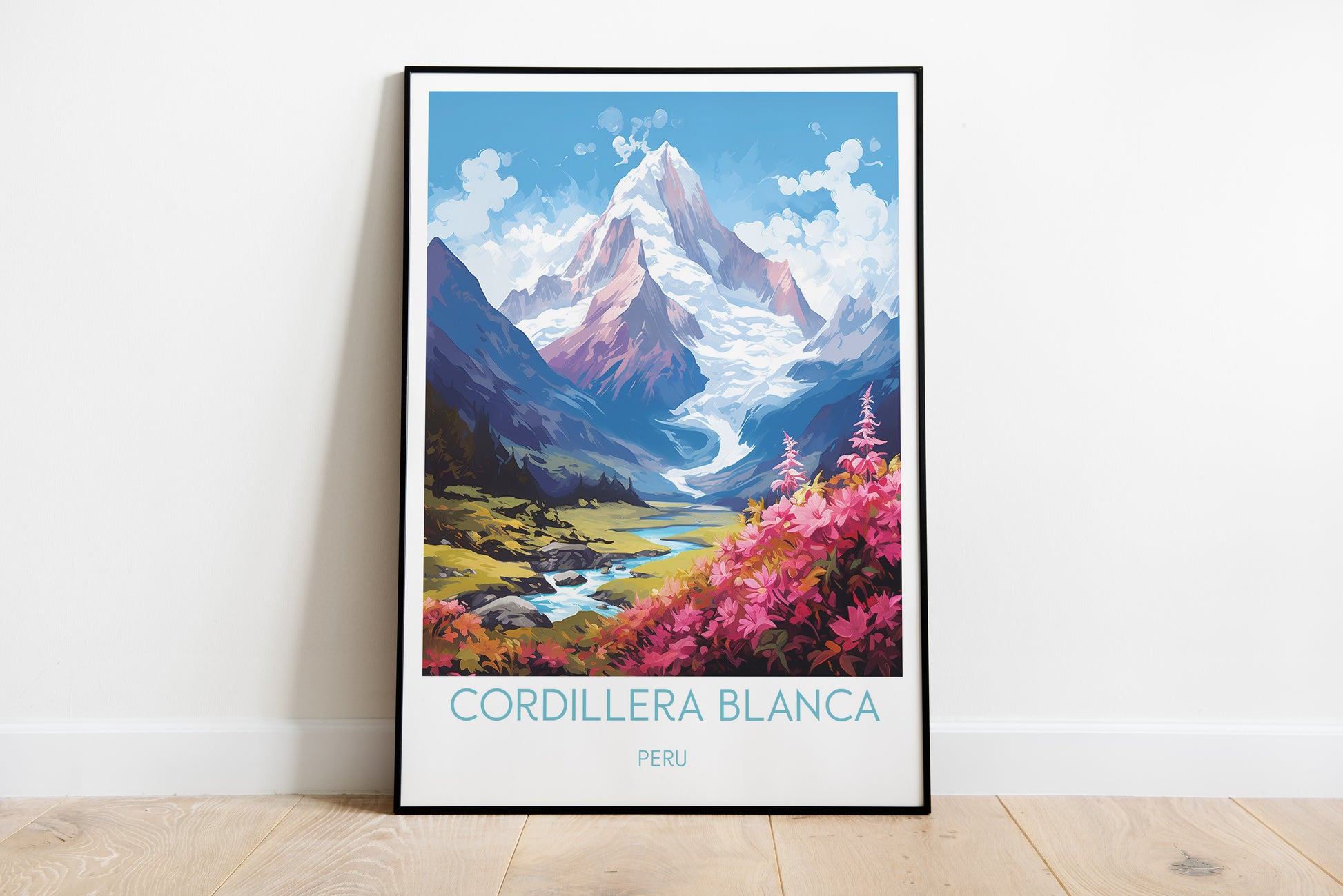 cordillera blanca travel poster on the ground peru