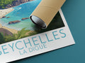 seychelles travel poster rolled la digue