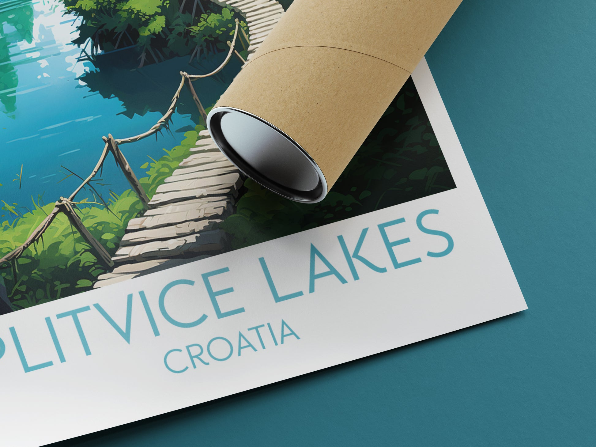 plitvice lakes travel poster rolled croatia