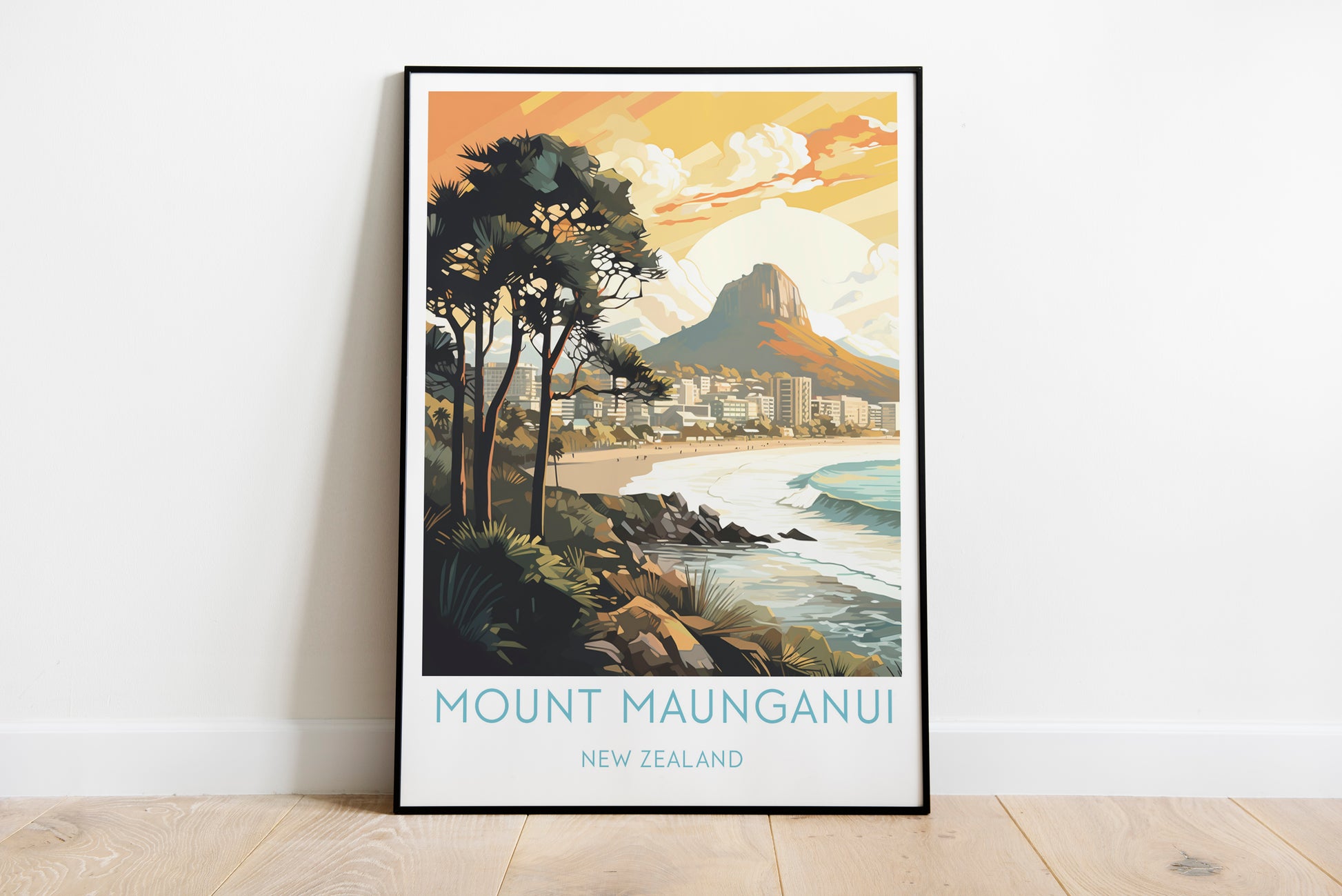 mount maunganui travel poster on the ground new zealand