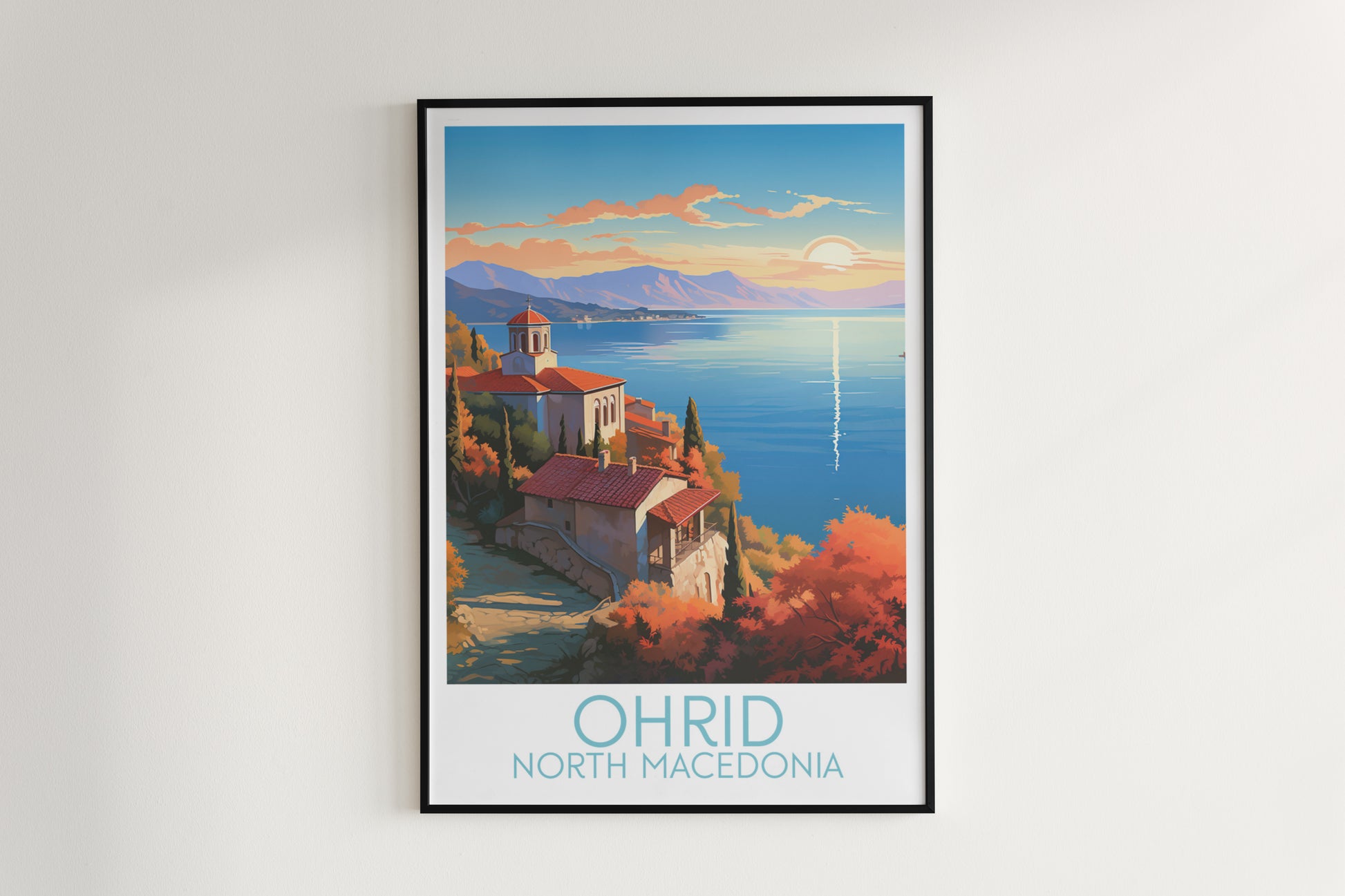 ohrid travel poster hanged on the wall north macedonia