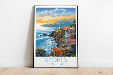 azores travel poster on the ground portugal