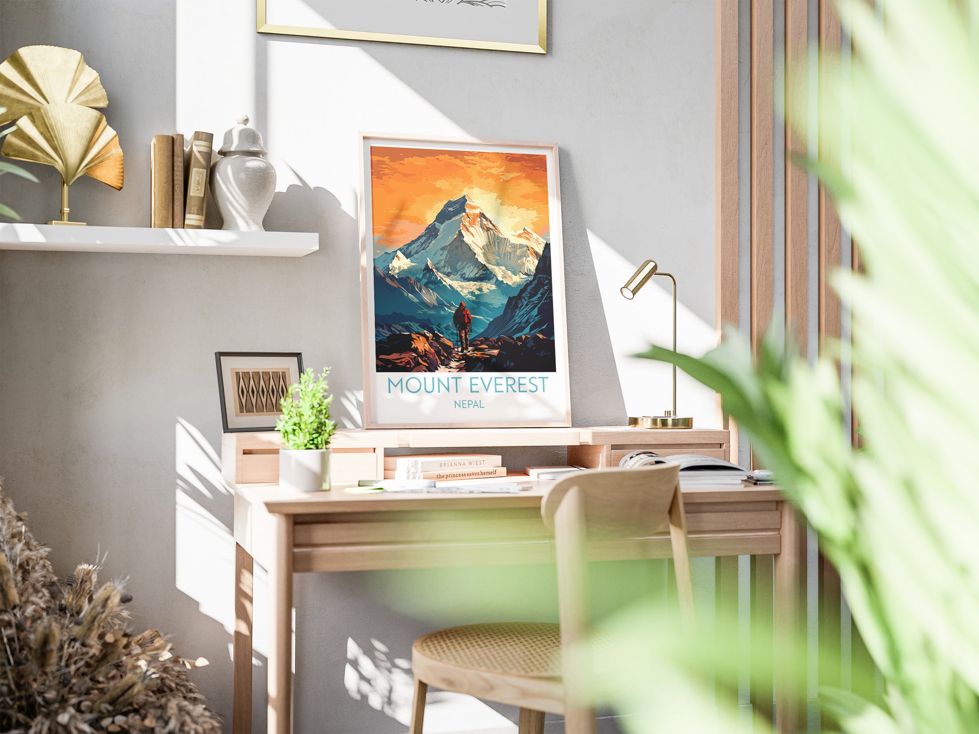 mount everest travel poster on desk nepal