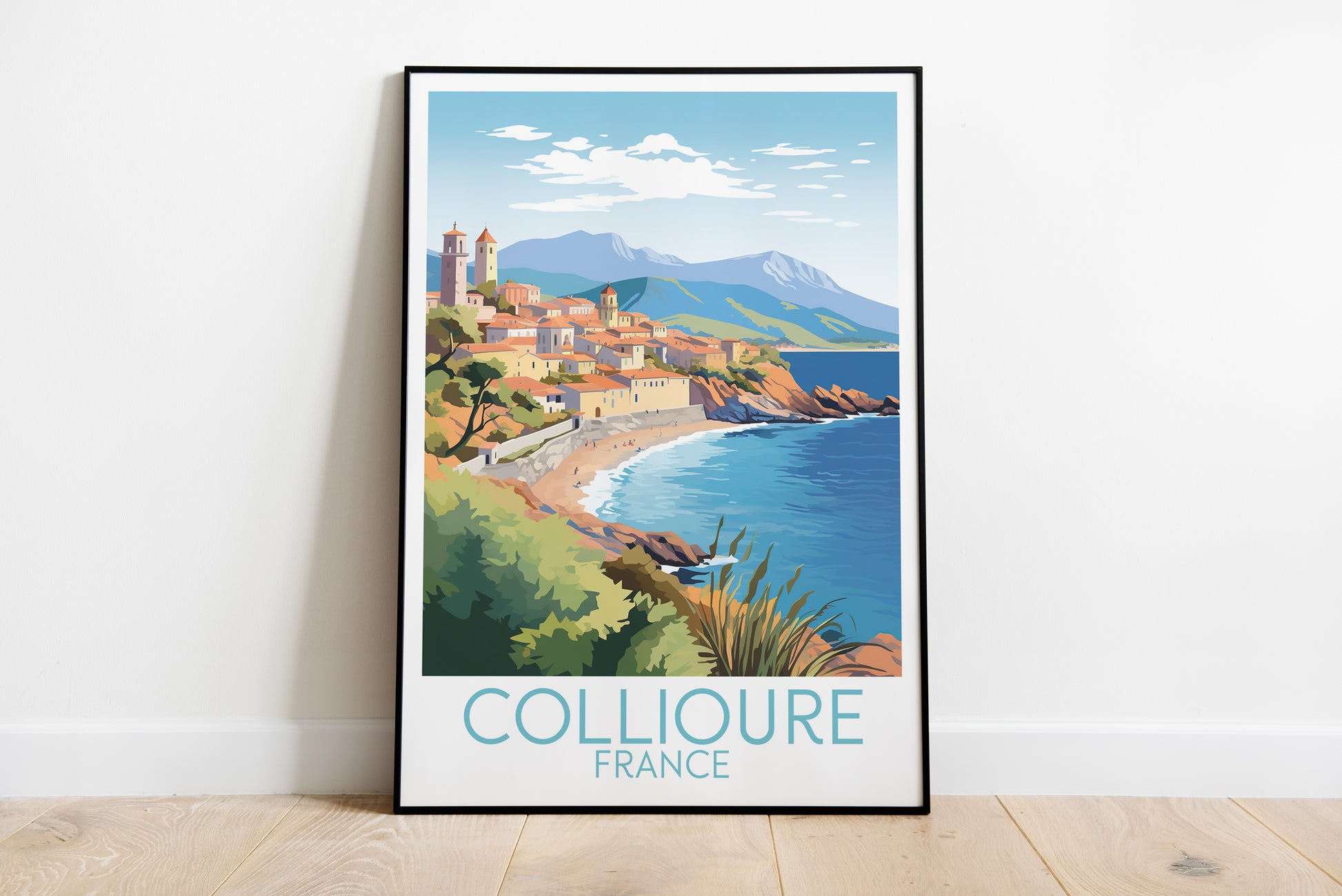 collioure travel poster on the ground france