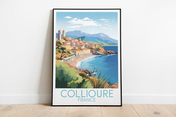 collioure travel poster on the ground france