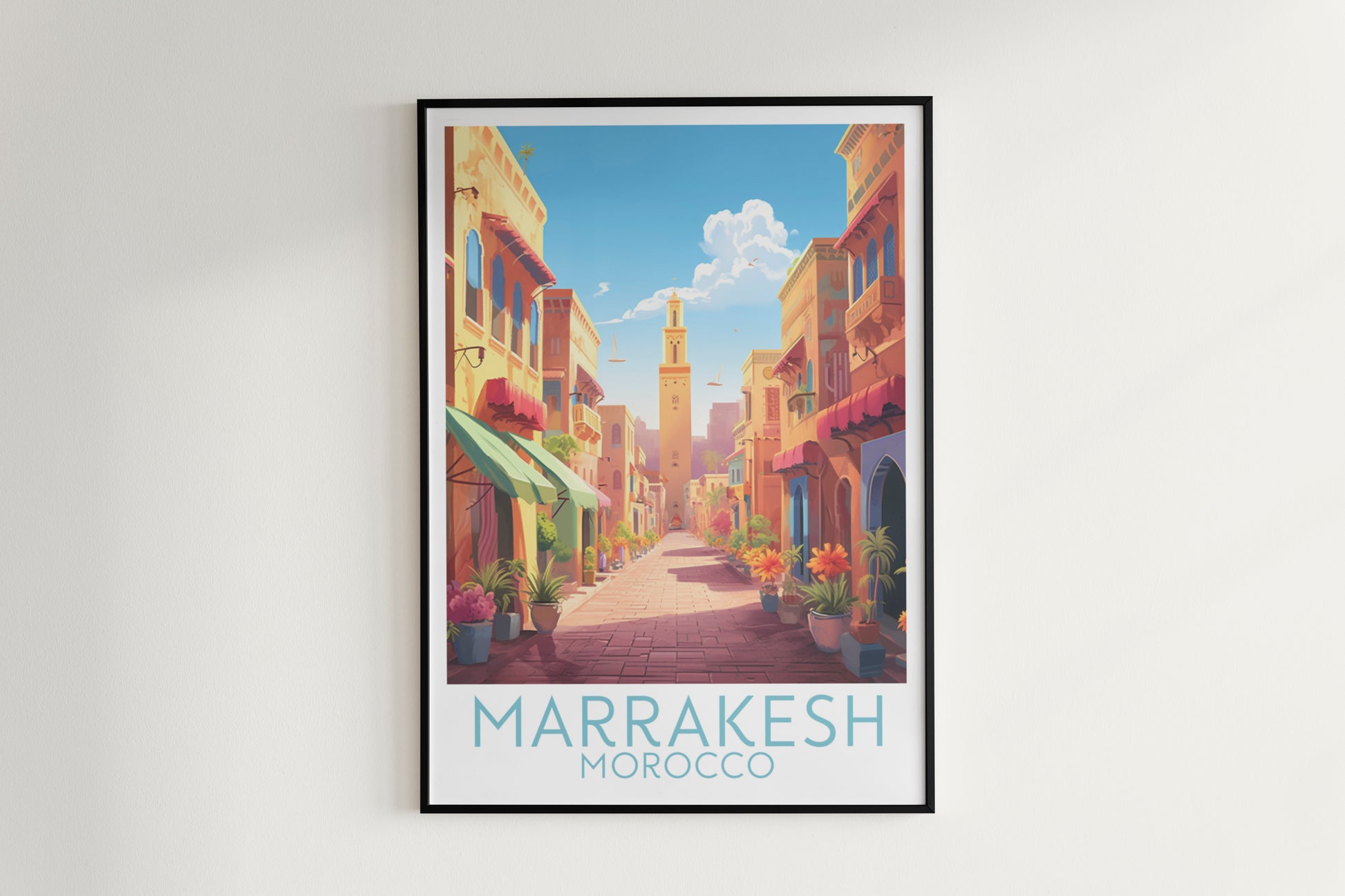 marrakesh travel poster hanged on the wall morocco