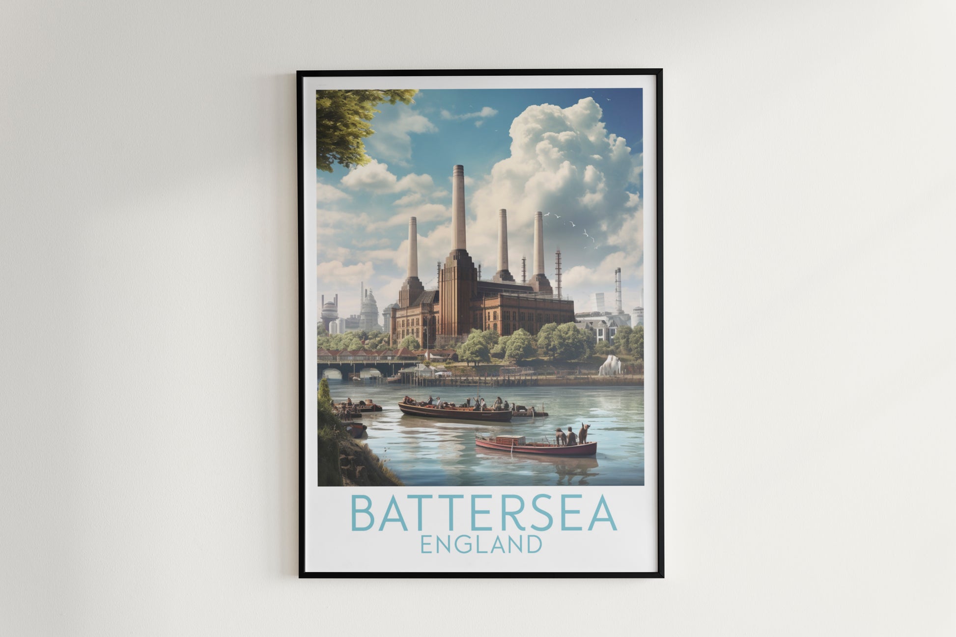 battersea travel poster hanged on the wall england