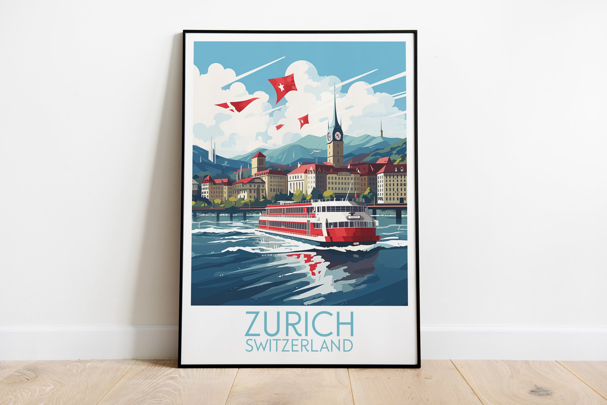 zurich travel poster on the ground switzerland