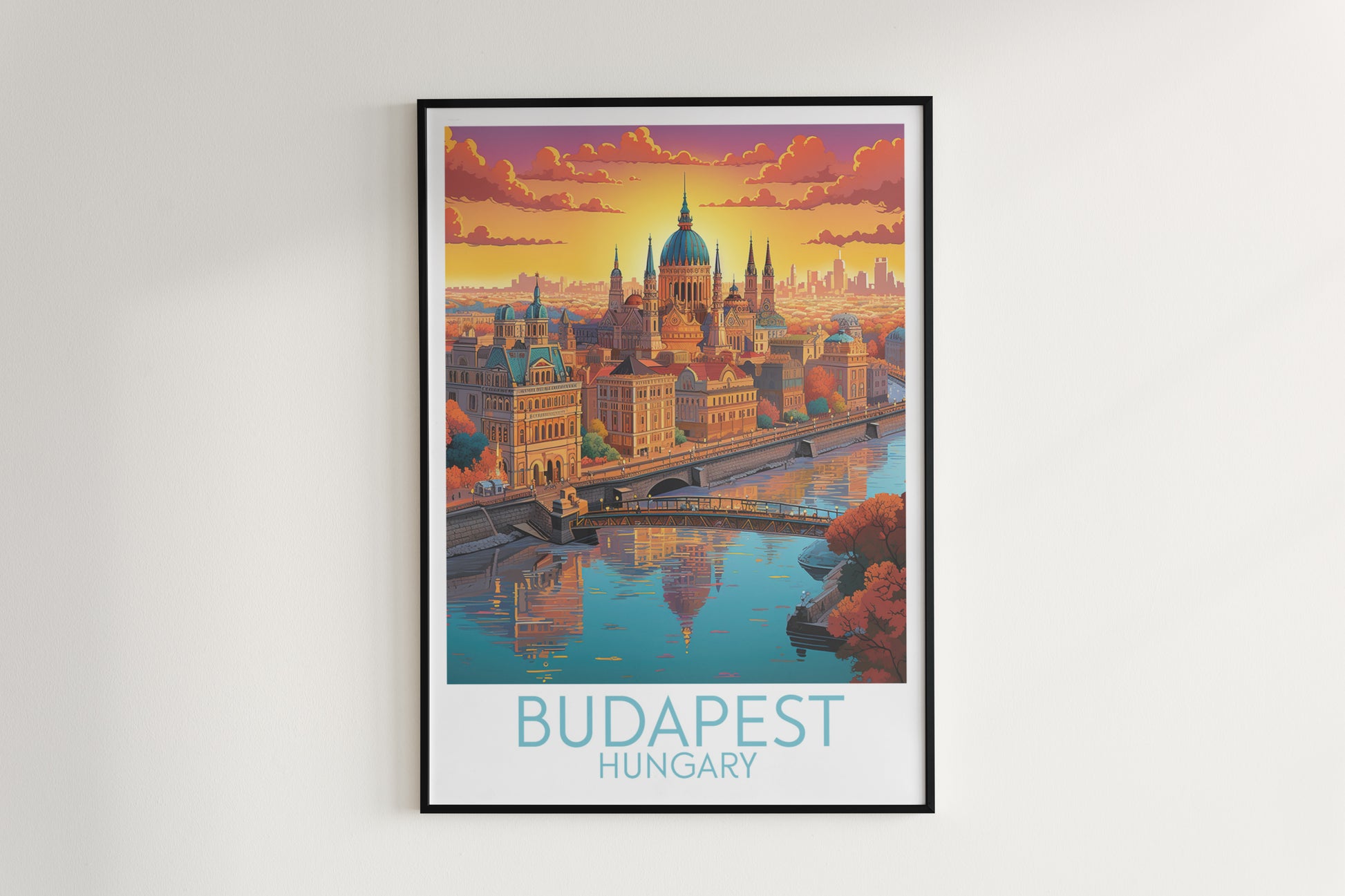 budapest travel poster hanged on the wall hungary