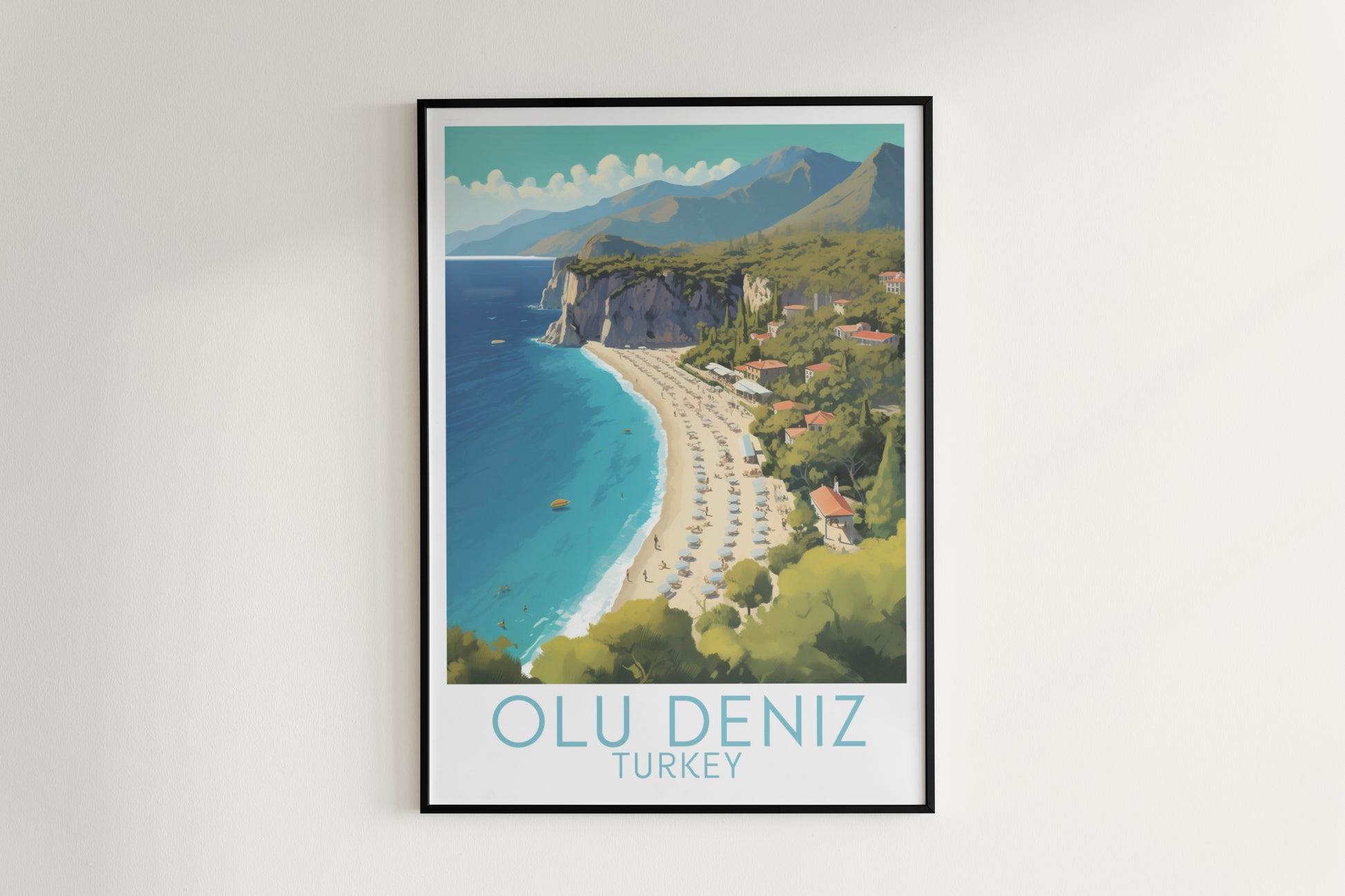 olu deniz travel poster hanged on the wall turkey