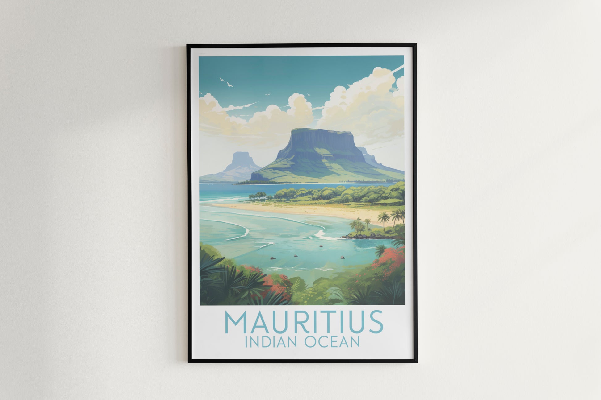 mauritius travel poster hanged on the wall indian ocean