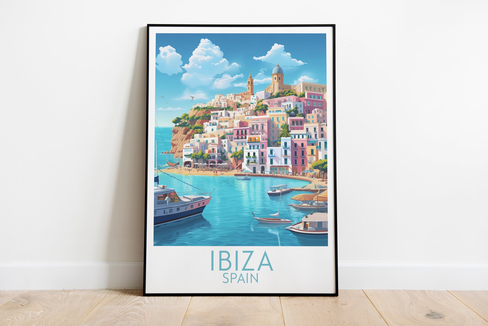 ibiza travel poster on the ground spain