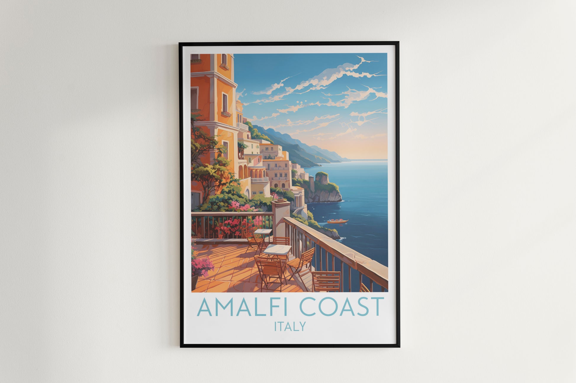 amalfi coast travel poster hanged on the wall italy