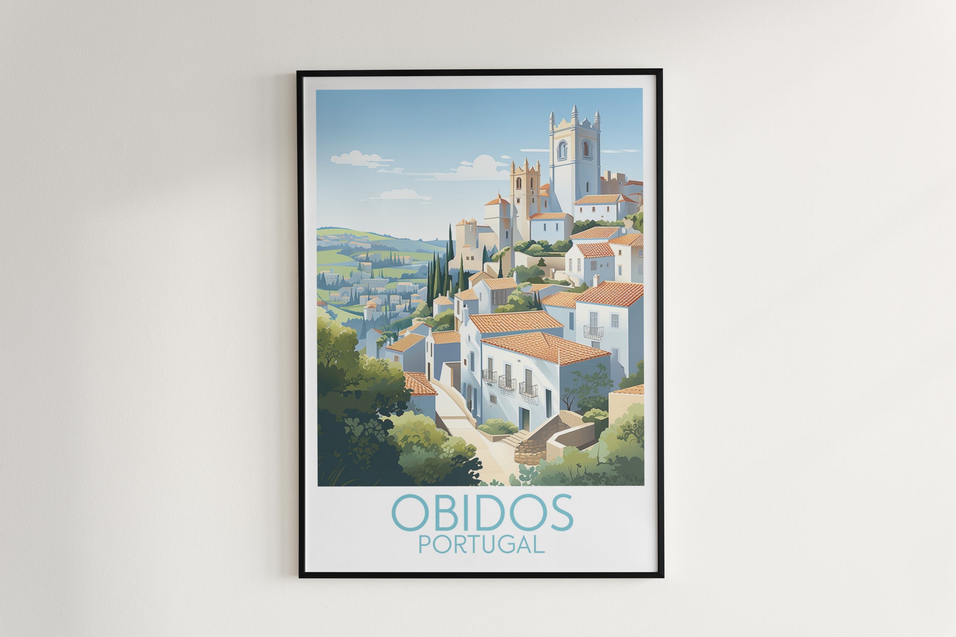 obidos travel poster hanged on the wall portugal