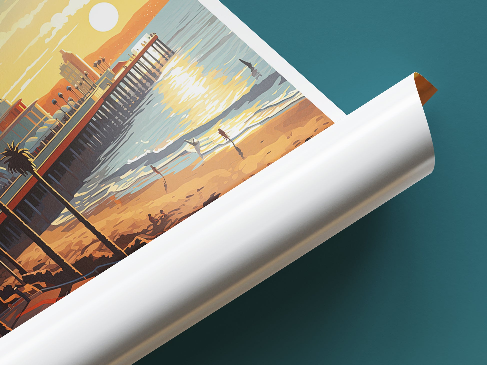 santa monica travel poster tube california