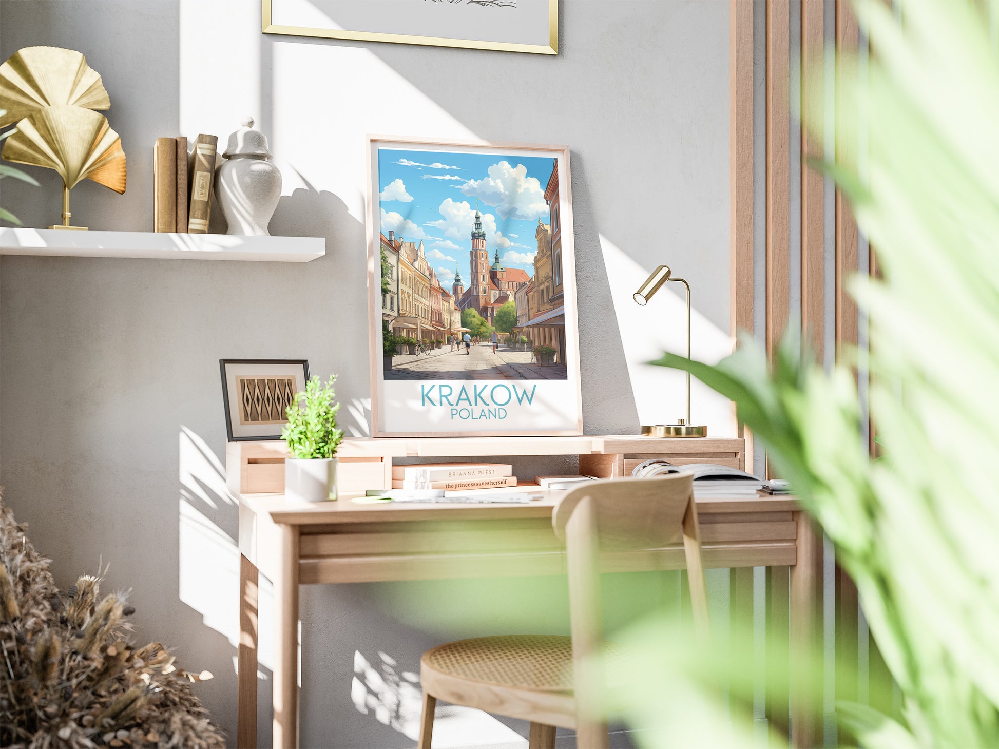 krakow travel poster on desk poland