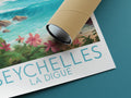 seychelles travel poster rolled la digue