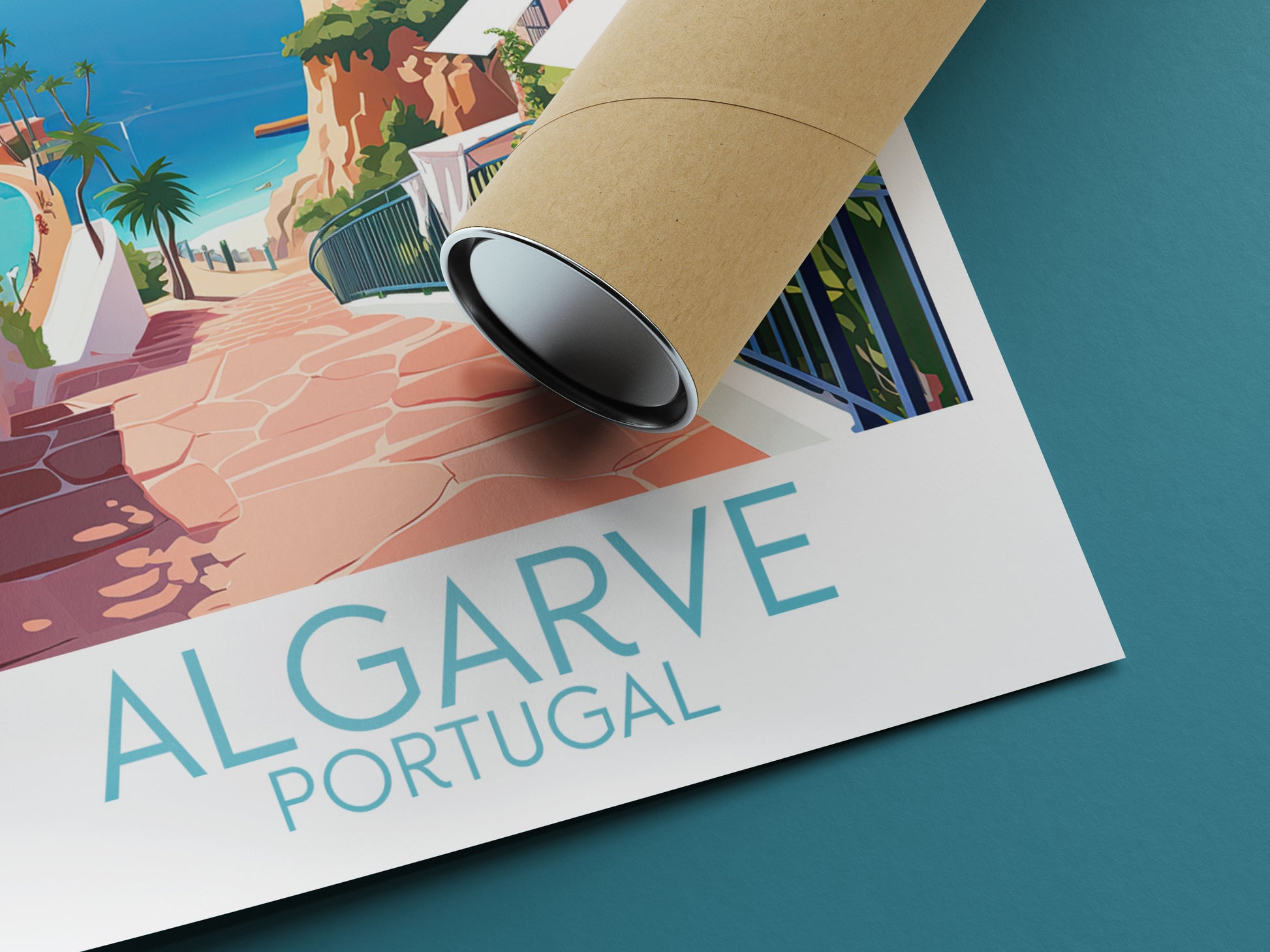 algarve travel poster rolled portugal