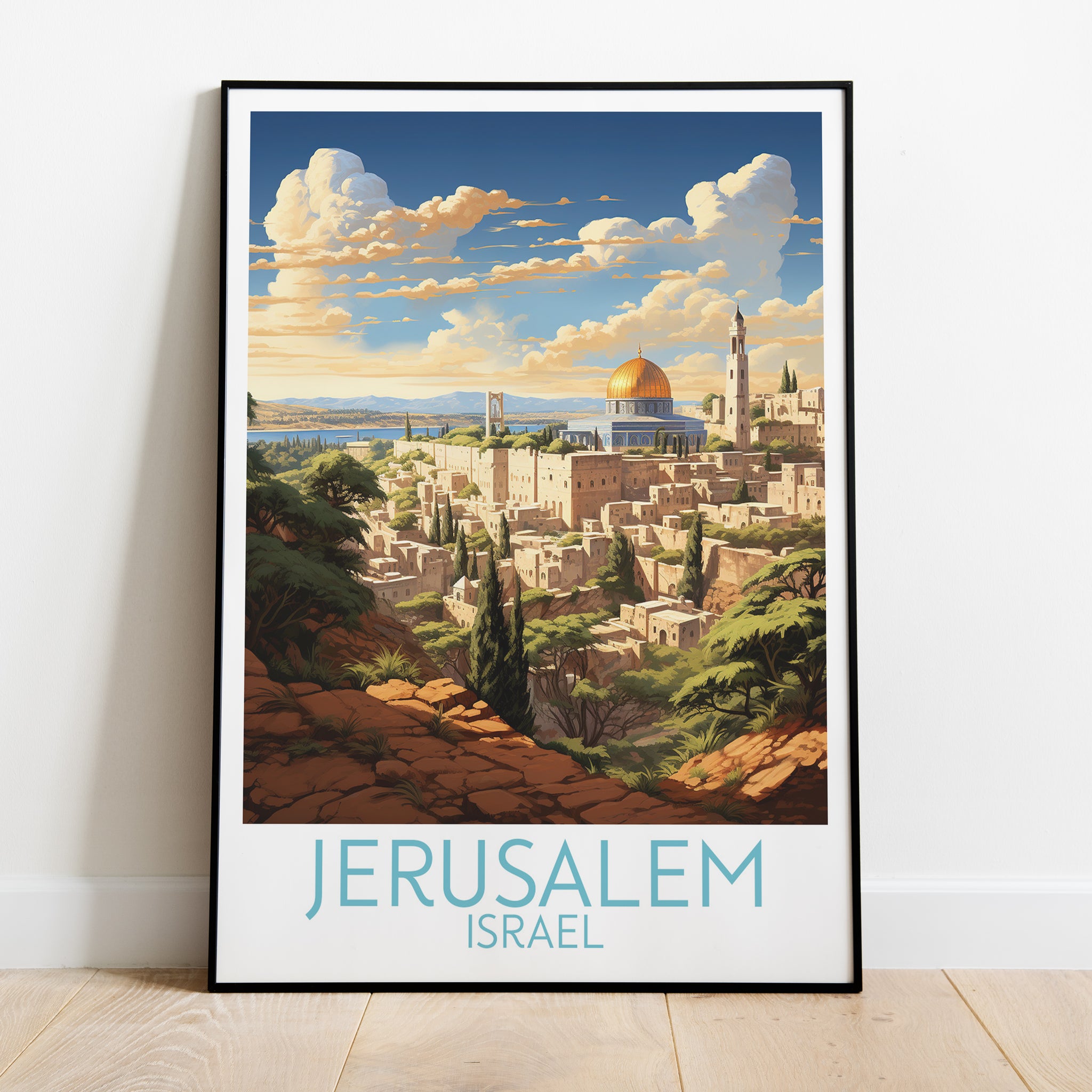 jerusalem travel poster on the ground israel