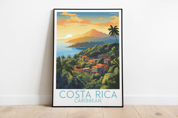 costa rica travel poster on the ground caribbean