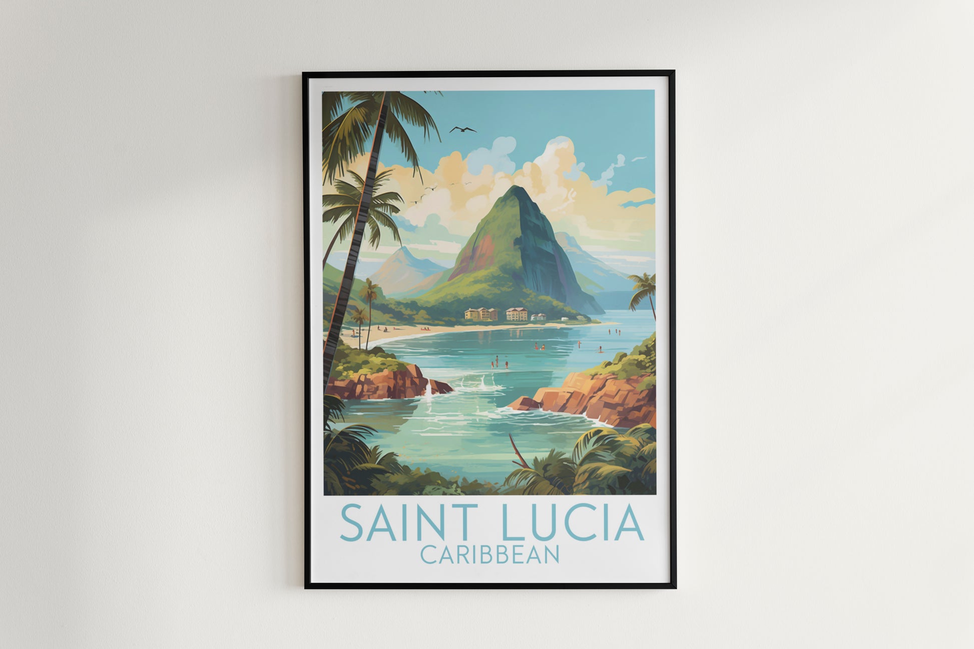 saint lucia travel poster hanged on the wall caribbean