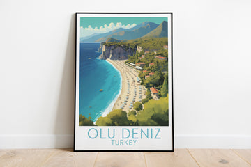 olu deniz travel poster on the ground turkey