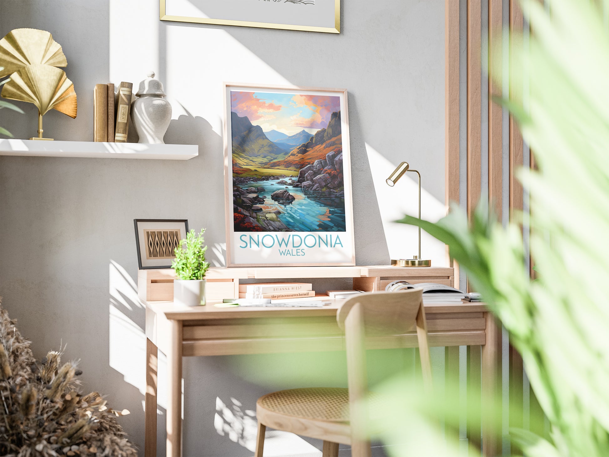 snowdonia travel poster on desk wales