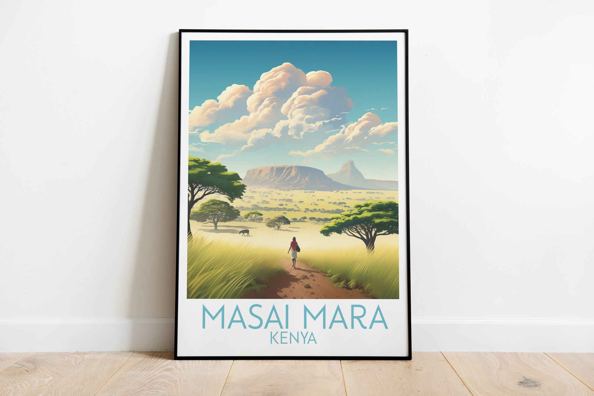 masai mara travel poster on the ground kenya