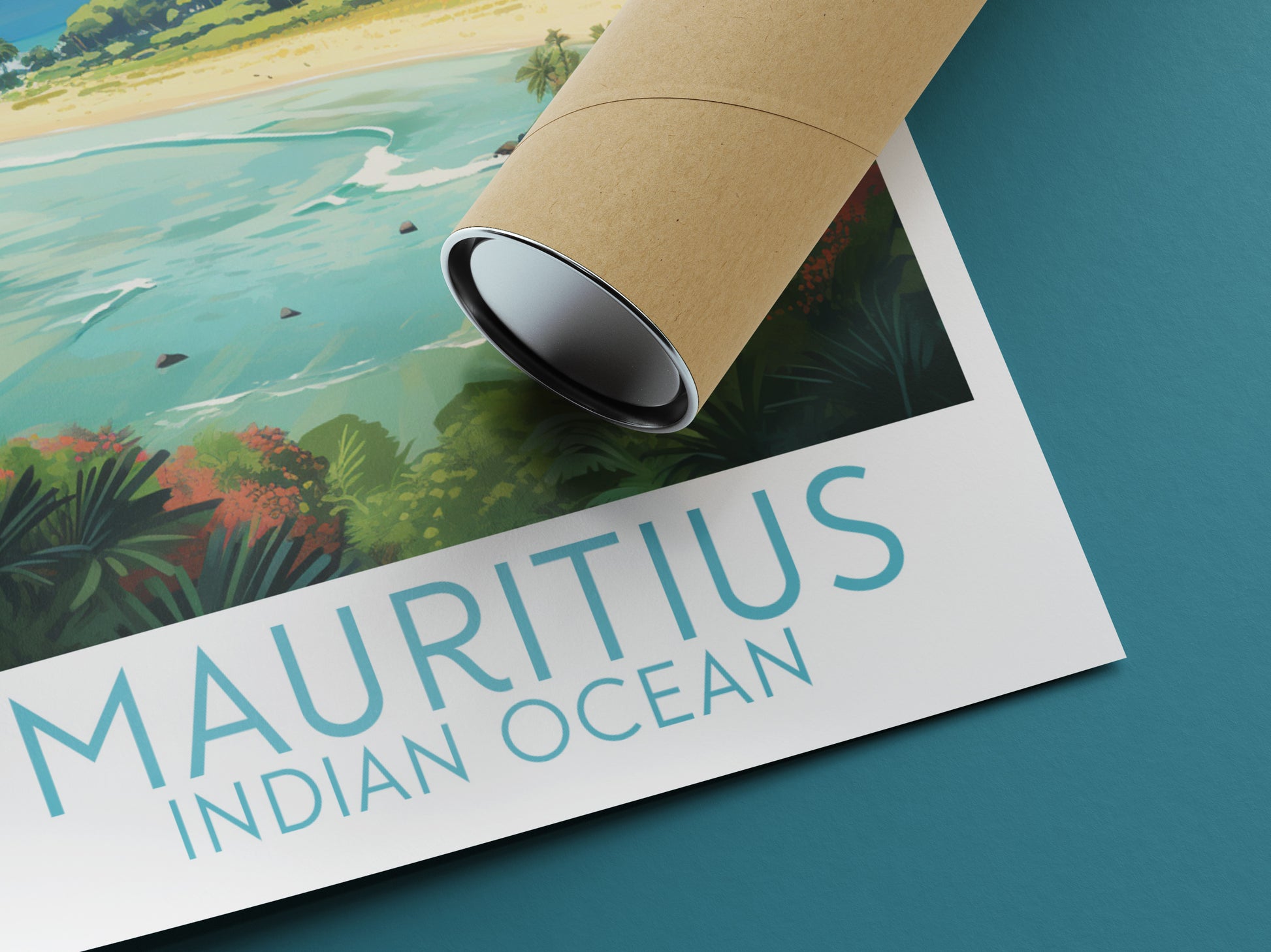 mauritius travel poster rolled indian ocean