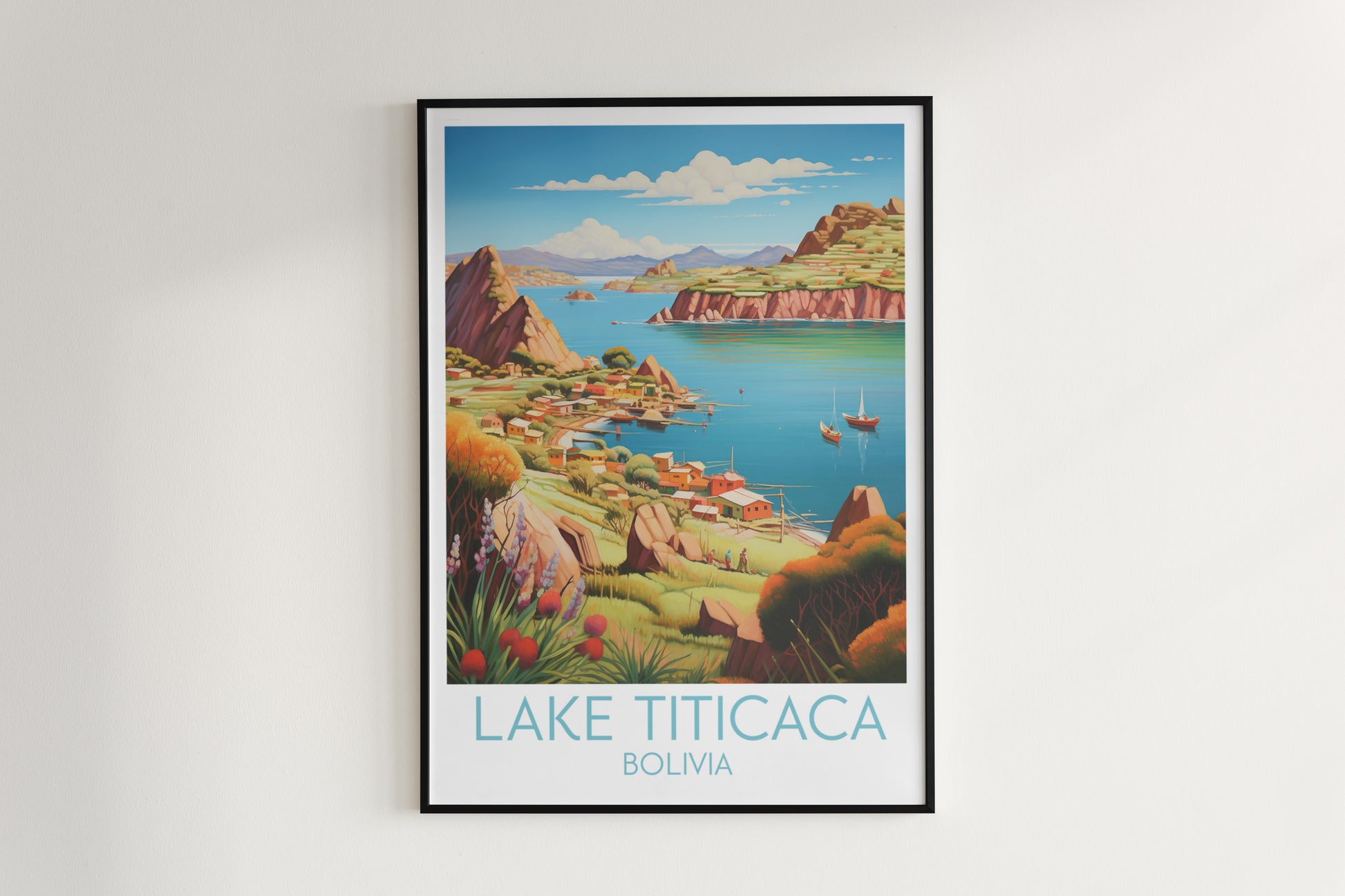 lake titicaca travel poster hanged on the wall bolivia