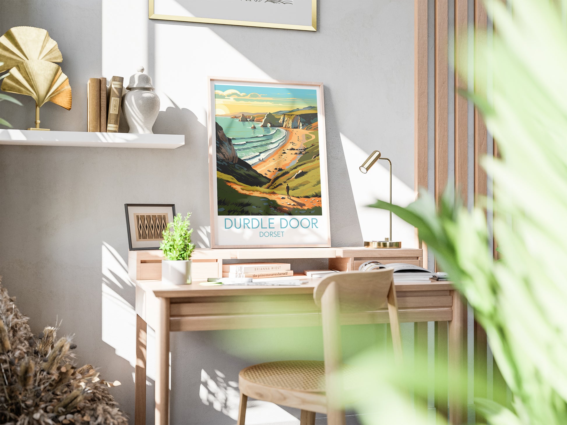 durdle door travel poster on desk dorset