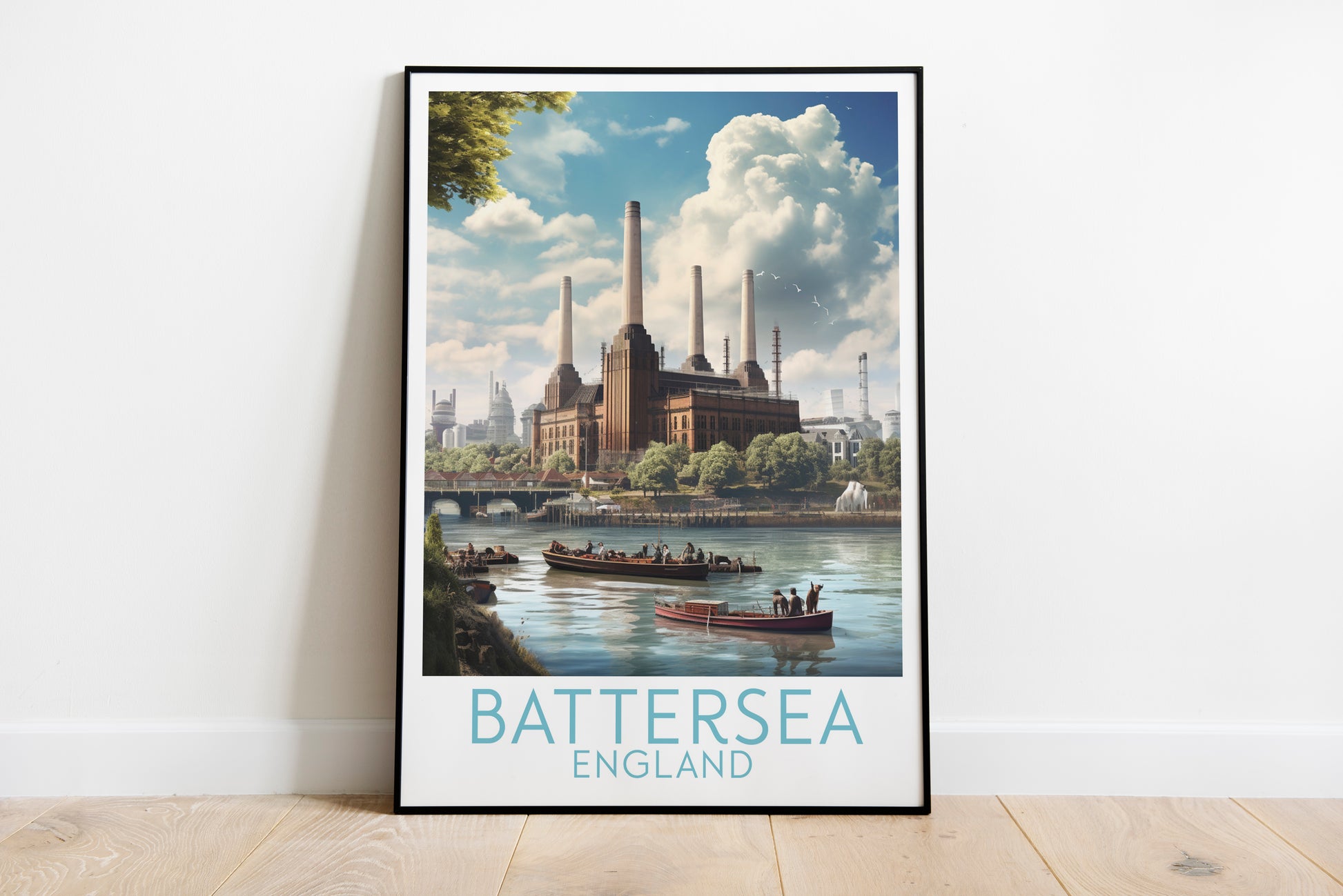 battersea travel poster on the ground england