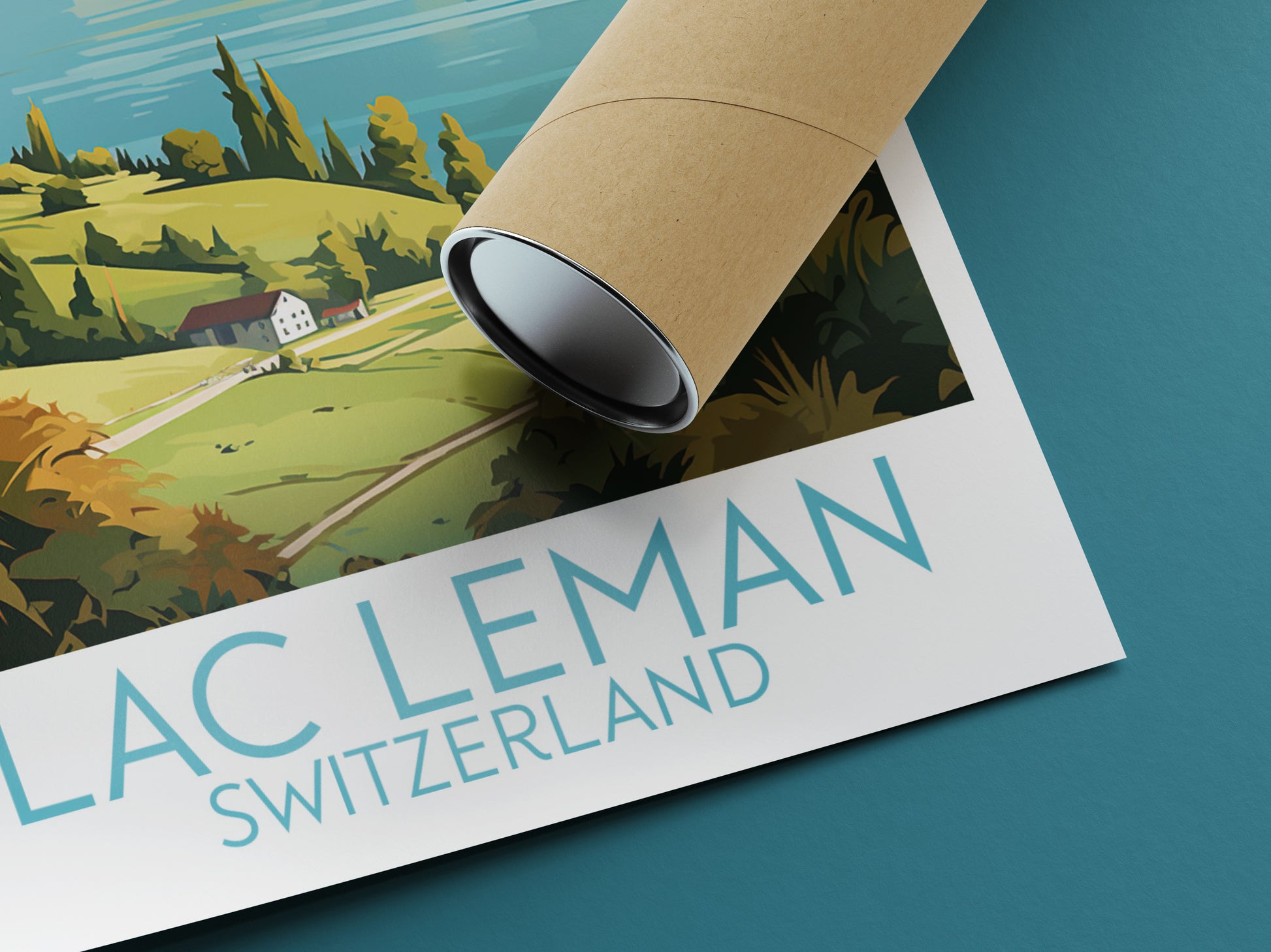 lac leman travel poster rolled switzerland