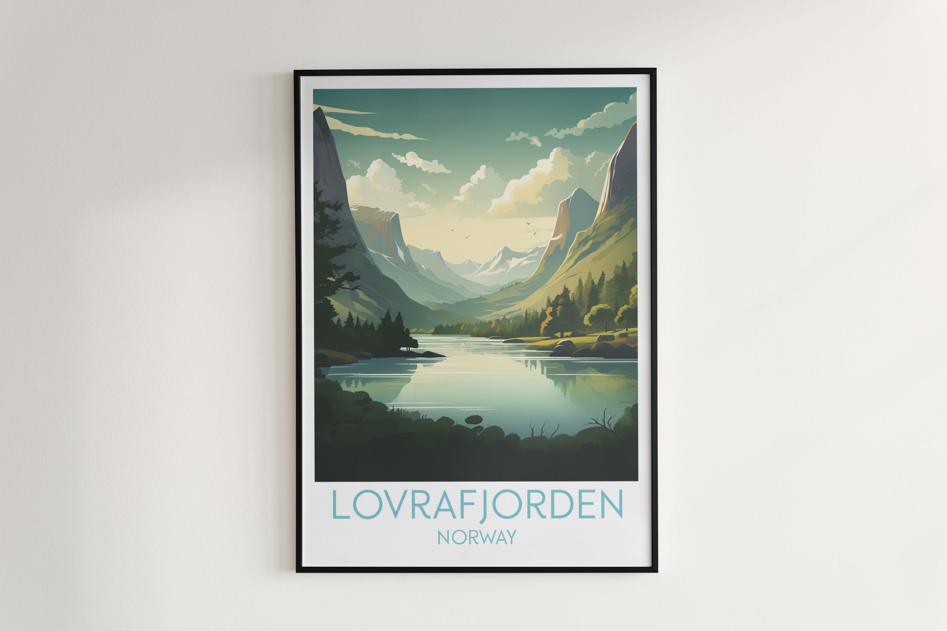 lovrafjorden travel poster hanged on the wall norway