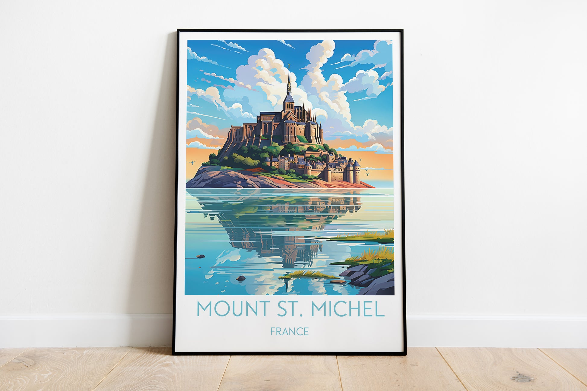 mount st michel travel poster on the ground france