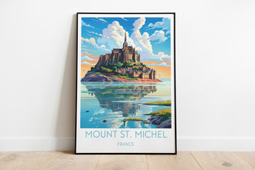 mount st michel travel poster on the ground france