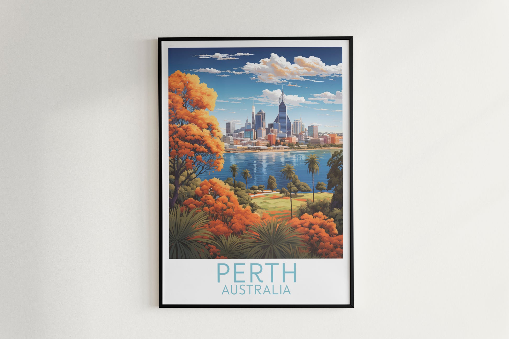 perth travel poster hanged on the wall australia