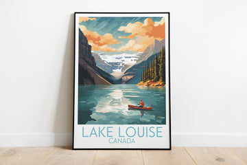 lake louise travel poster on the ground canada