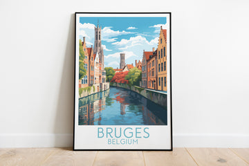 bruges travel poster on the ground belgium