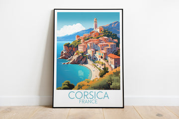 corsica travel poster on the ground france