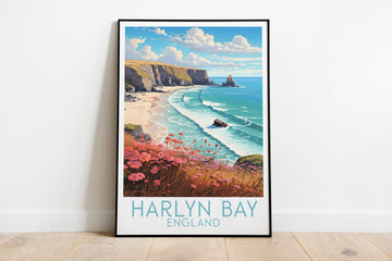 harlyn bay travel poster on the ground england