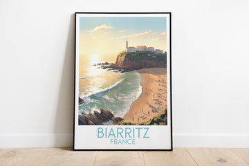 biarritz travel poster on the ground france