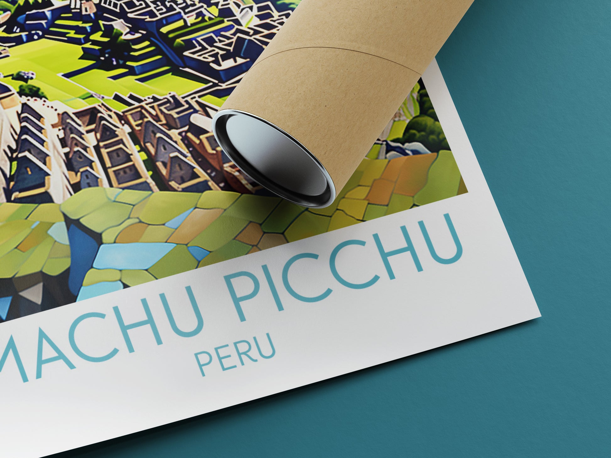 machu picchu travel poster rolled peru