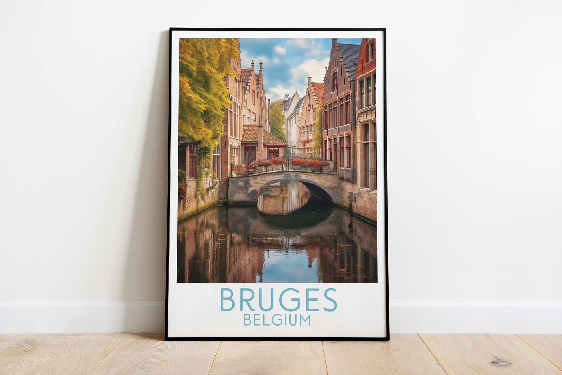 bruges travel poster on the ground belgium