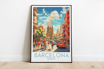 barcelona travel poster on the ground spain